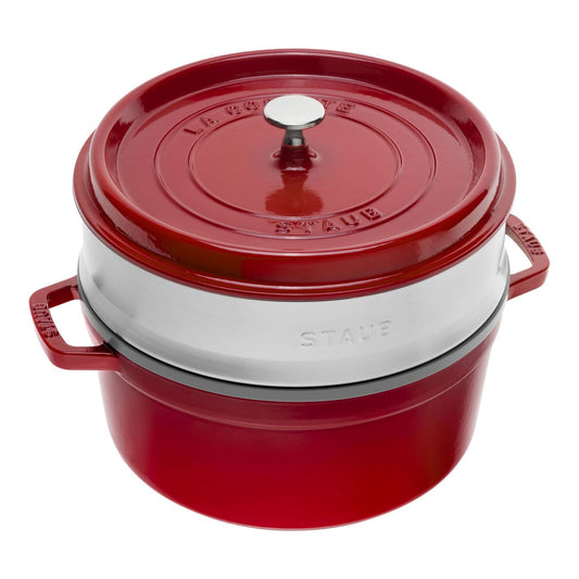 Cocotte in Ghisa 26 cm con cestello vapore e coperchio STAUB ROSSO