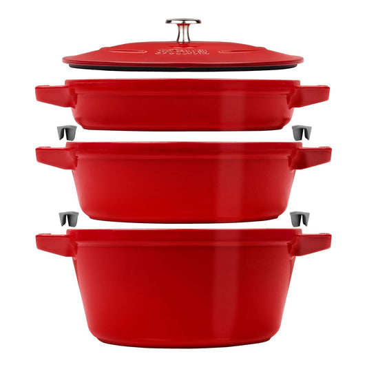 Set di 3 coccotte  in Ghisa con coperchio STAUB ROSSO